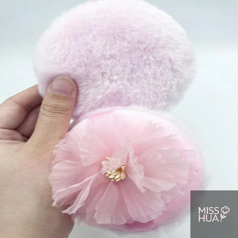 HH 3D ruban fleur double face velours floqué Ultra doux grande bouffée de poudre moelleuse pour le maquillage du corps bouffée ample outil de maquillage sec et humide