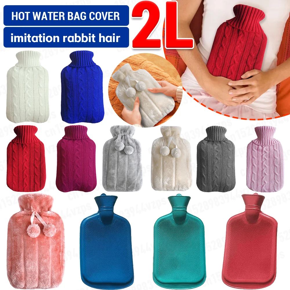 2000ml Large Hot Water Bag Electric Water Bag Hot Water Bottle Plush Hand Hot Pack Cover Reusable Big Hand Warmer Water Bottle