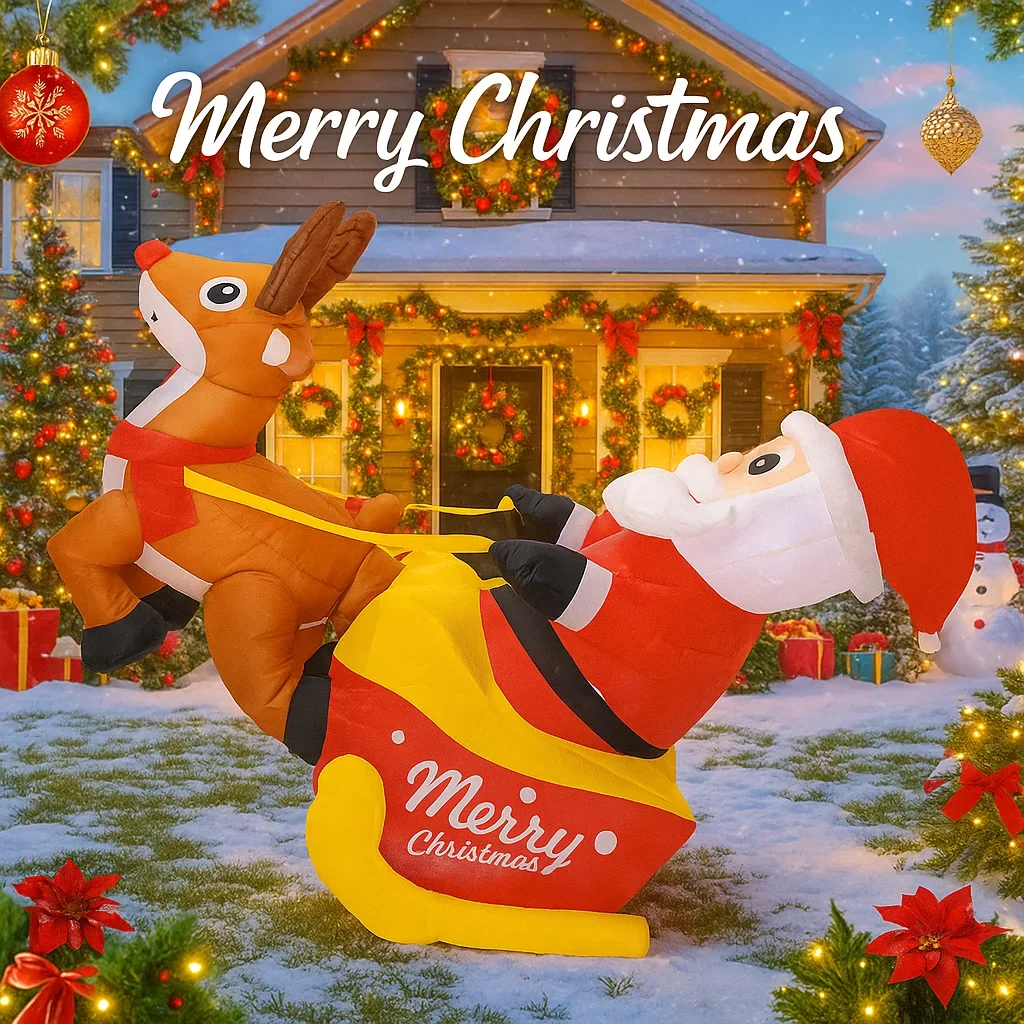 Jouet gonflable de 4.9 pieds, traîneau de renne du père noël, décorations de cour LED de noël, fournitures cadeaux, décorations de cour gonflables
