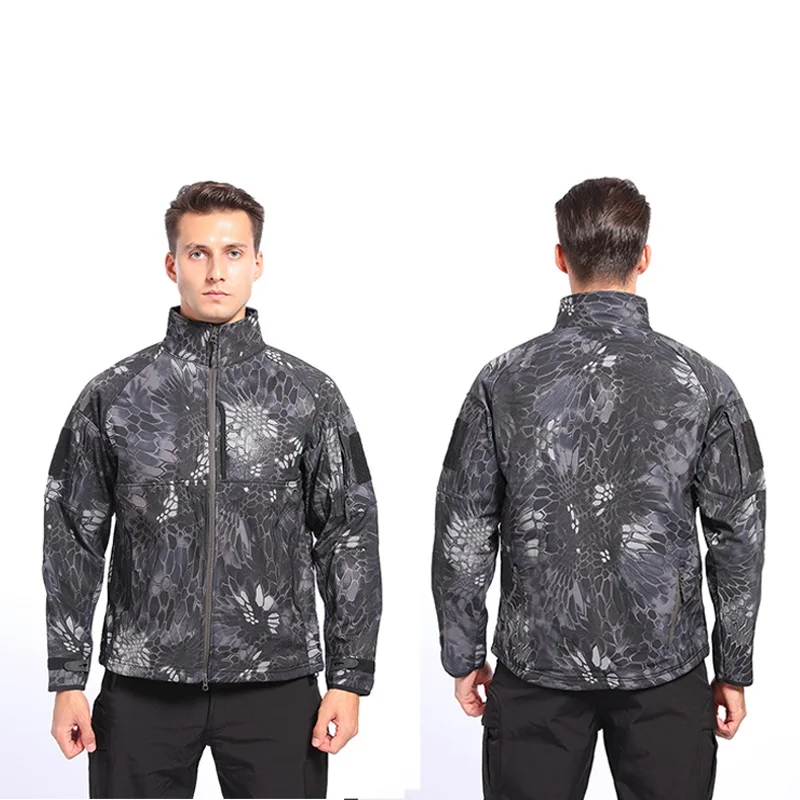 Mens Camo Commander Tactical Jacket Fleece Lined Softshell Coat Waterproof Windproof Outdoor Hiking Climbing Warm Work Outerwear