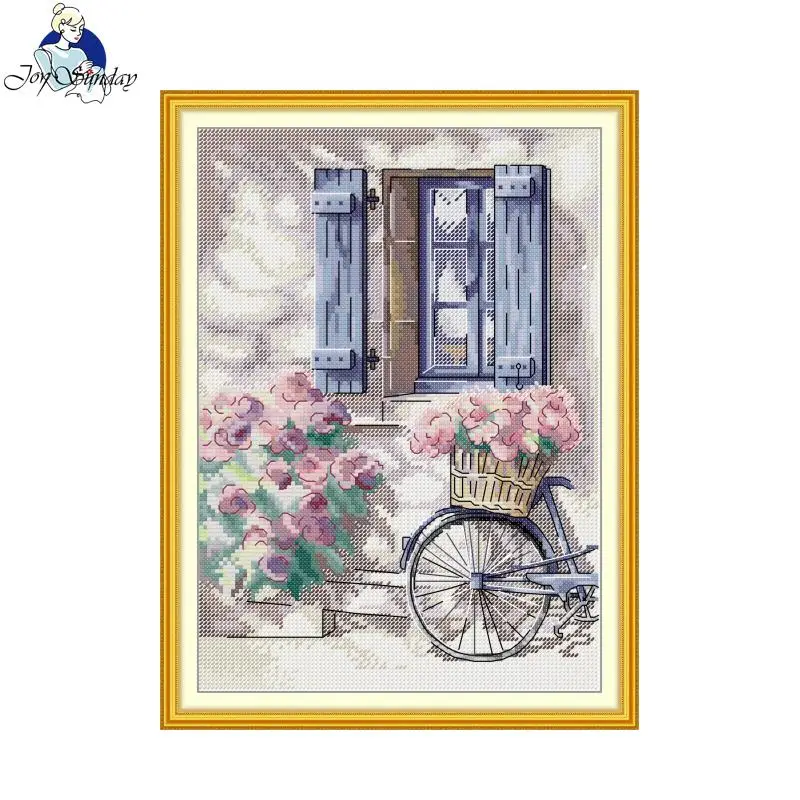 

Bicycle Loaded Flowers Cross Stitch Kit 14/16/11CT DIY Home Decor, Embroidery Set Hot for Adults & Beginners Joy Sunday Store