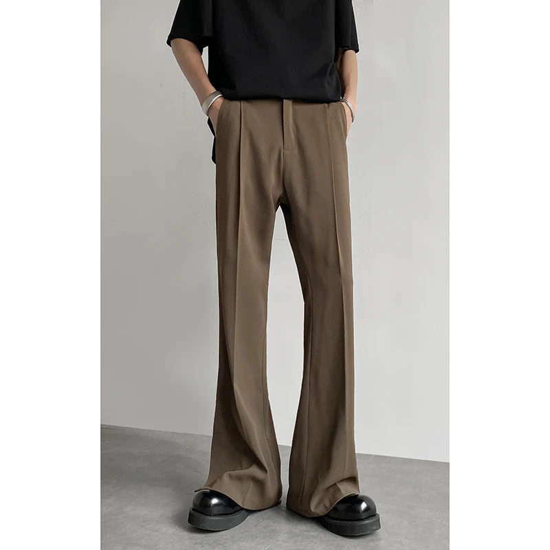 

Cleanfit мужские костюмные брюки из ледяного шелка с высокой талией, прямые повседневные длинные брюки, тонкие летние драпированные широкие брюки