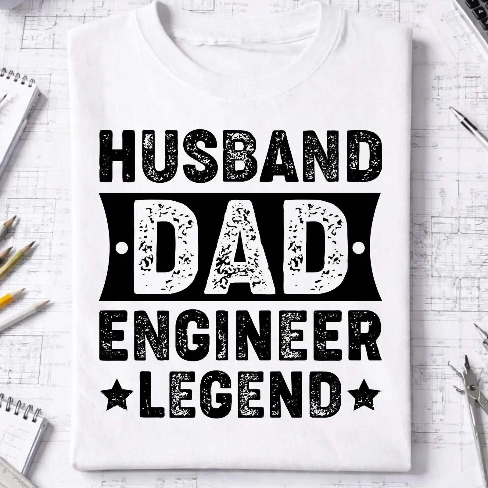 Engineer Dad T Shirt Technical Blueprint Design vintage Washed Stretched designer clothes Versatile Breathable Unisex Soft