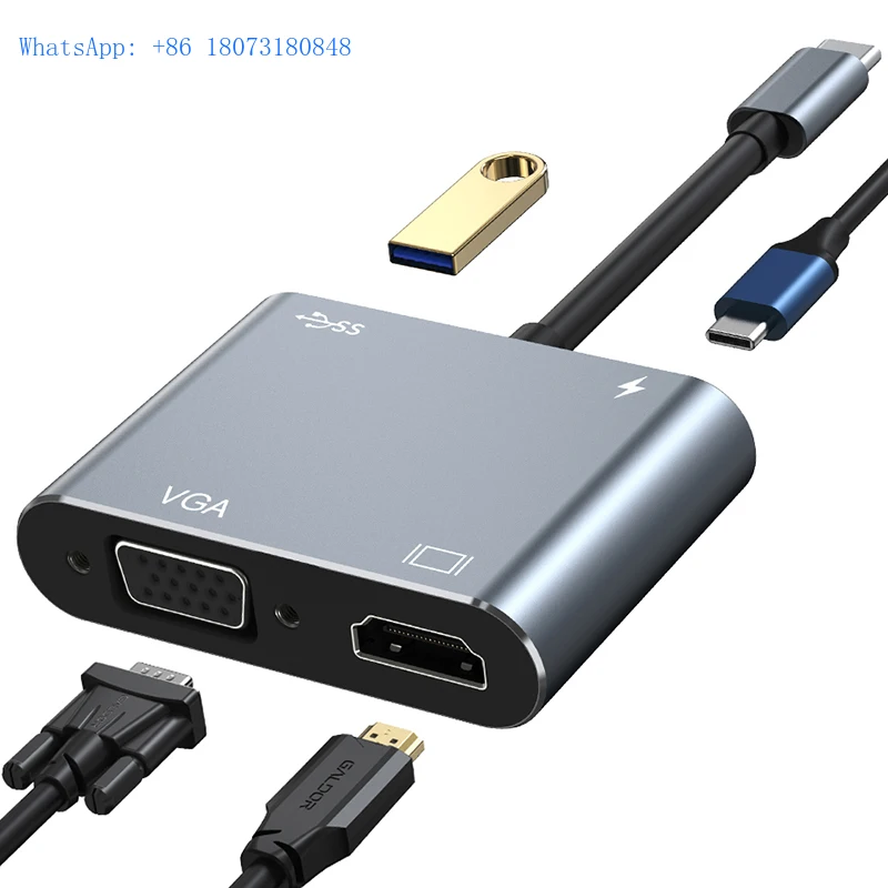 CYKE 4K Video Output 4 In 1 Usb C to VGA HD-MI Chargeable Type-c Docking Type C 4 Port Usb Hub CY012