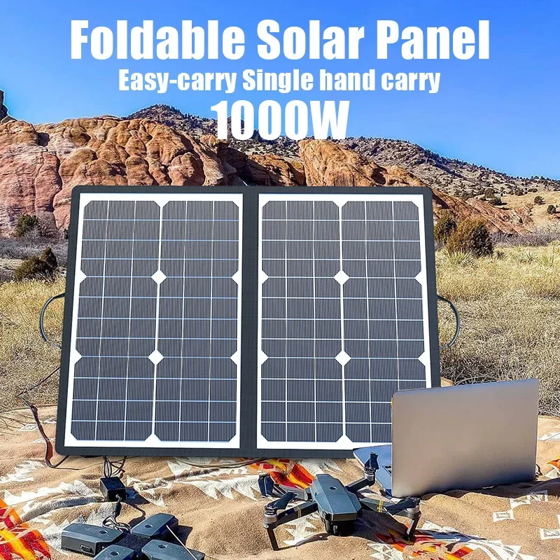 1000W Foldable Solar Panel Kit Complete Camping Solar Power Station Portable Generator Charger 18V for Car Boat Caravan Camping