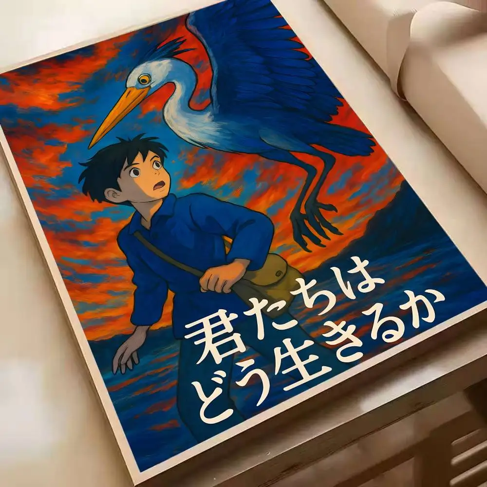 ملصق حائط فني عالي الدقة مقاوم للماء من الرسوم المتحركة The Boy And The Heron مطبوع ذاتي اللصق. ديكور غرفة المنزل الجمالي للمعيشة
