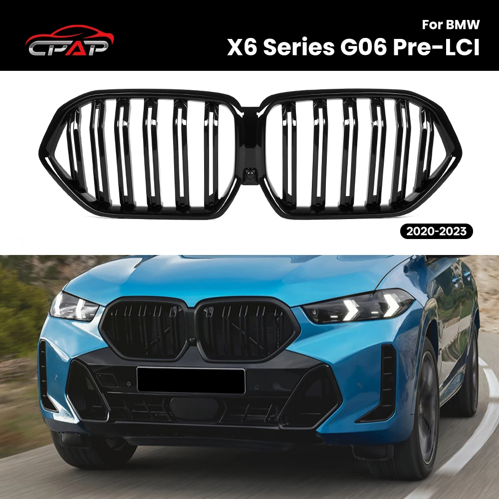 

Car Front Radiator Kidney Bumper Grille for BMW X6 G06 Pre-LCI 2020-2023 Glossy Black Double Slat Hood Grills