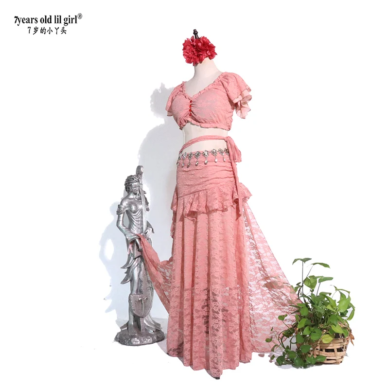 الدانتيل تنورة واحدة الشق بدلة الرقص الشرقي CBB110