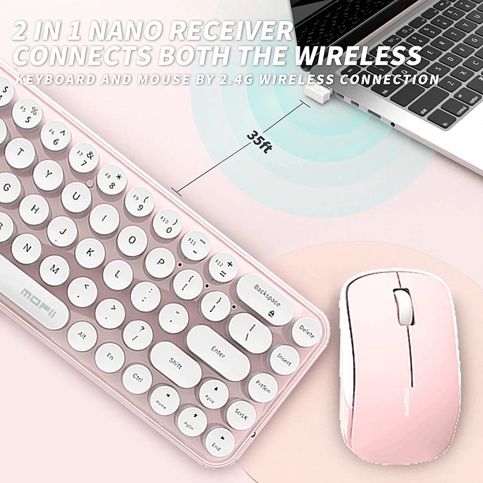 Mofii Wireless Keyboard and Mouse Set Retro Style Keyboard with Round Keycaps 2.4G Wireless Keyboard Set for Mac, Windows 7/8/10