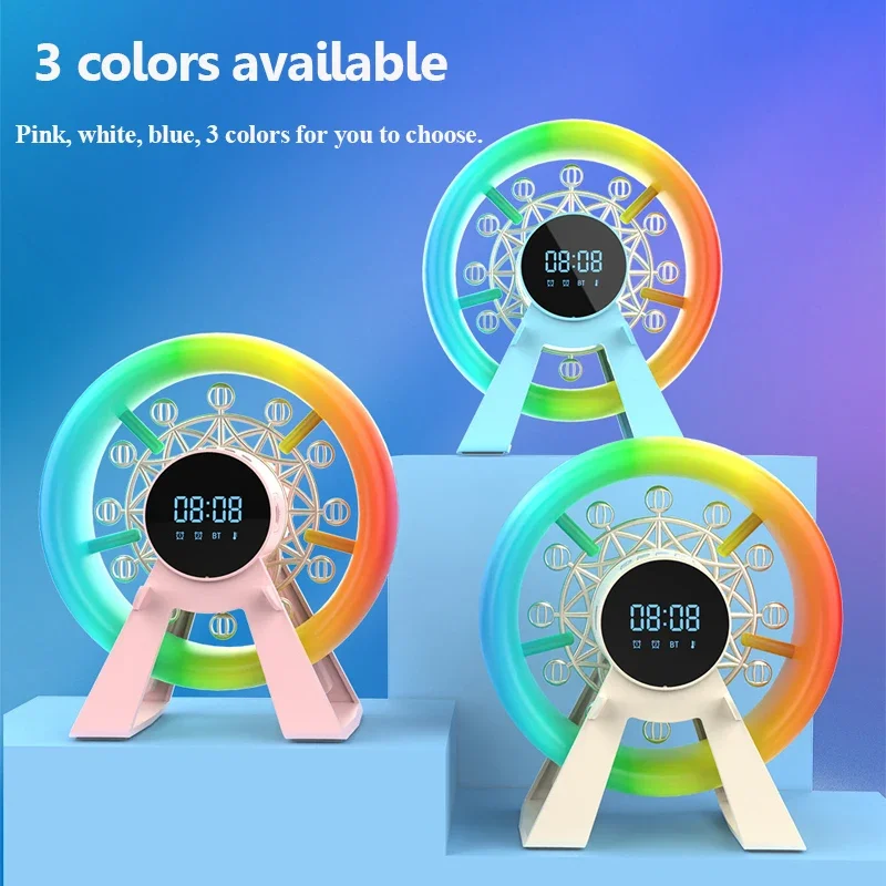 عجلة فيريس محمولة سمّاعات بلوتوث RGB ضوء ملون بلوتوث Soundar Handfree Call مشغل موسيقى MP3 مع ساعة منبه FM