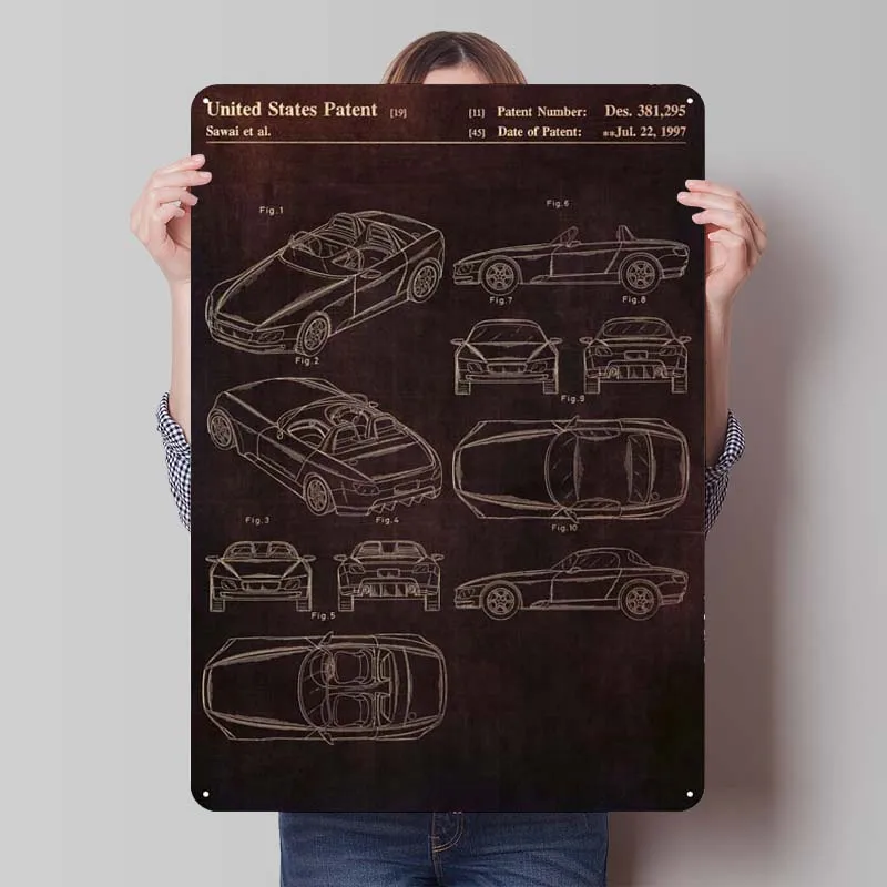 Honda S2000 Blueprint Metal Sign Car Poster Gaming Room Decoration Tinplate Sign for Garage Wall Art Decoration Home Decor Retro