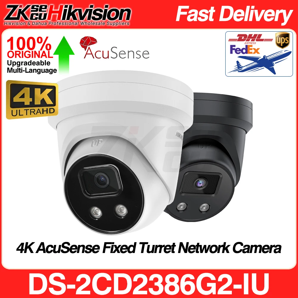 Hikvision 8MP IP Camera DS-2CD2386G2-IU 4K Turret PoE Acusense Human Vehicle Classification Built-In Mic SD Card Slot H265+ IP67