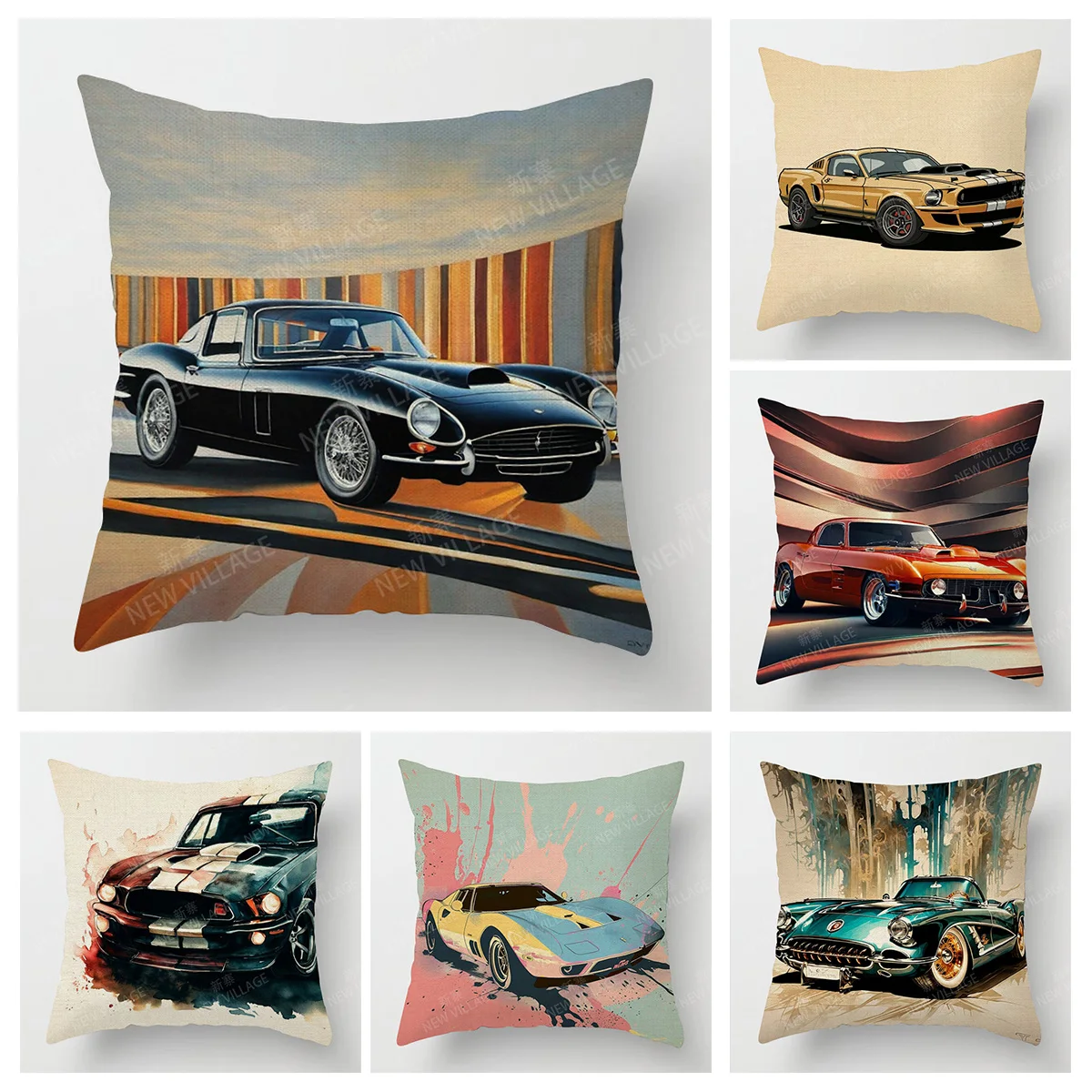 Modern Simple Car Illustration Pillow Cover Bedroom Cafe Decoration Applicable Car Cushion Cover 40x40cm 45x45cm