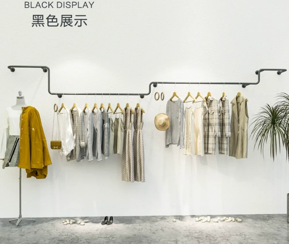 Creative Iron Art Nano Gold Clothing Shelves Wall Mounted Display for Women's Clothing Store Fashionable Storage Solution