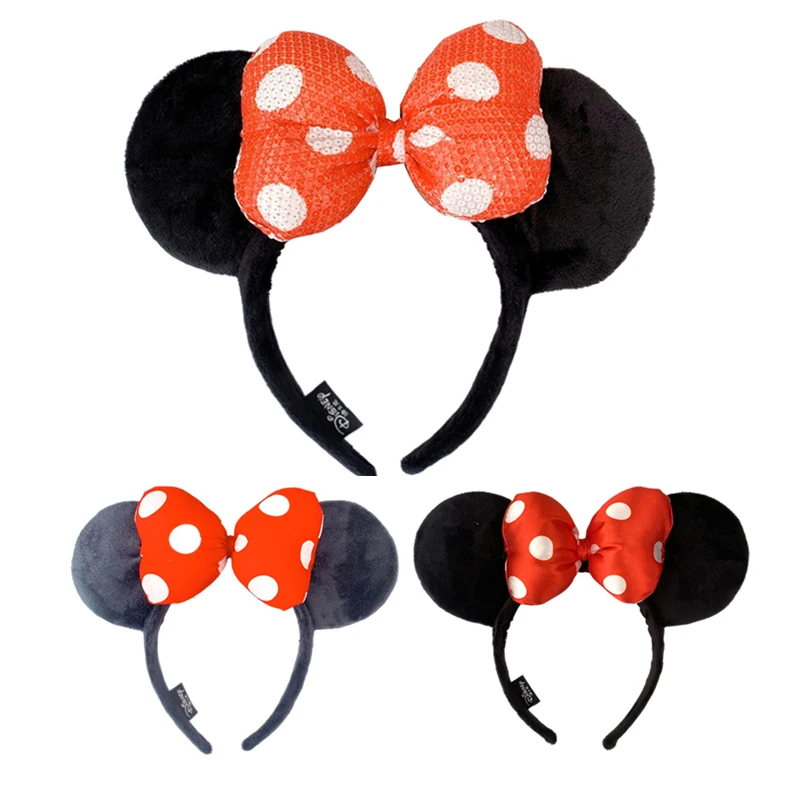 Mickey Mouse Ears Headband For Girls Adults 5''Polka Dot Bow Hairband Festival Party Travel DIY Hair Accessories
