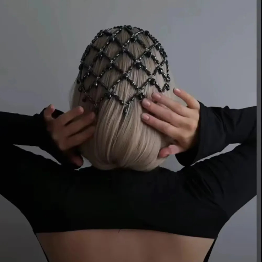 

Exquisite Rhinestone Pendant Hair Chain Black Bridal Forehead Chain Women Headwrap Jewelry Accessories