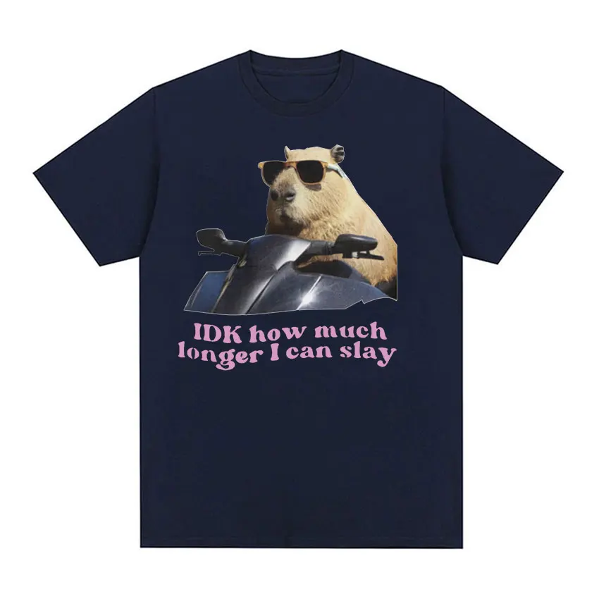 IDK How Much Longer I Can Slay Capybara Funny Meme T Shirts Men Women Retro O-Neck Fashion T-shirt Casual Cotton Oversized Tees