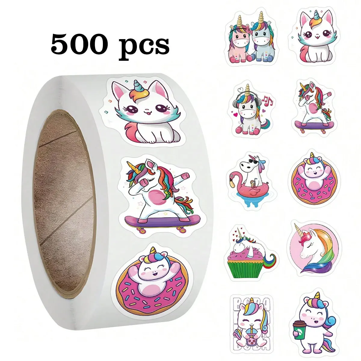 500pcs Unicorn Label Stickers, DIY Decoration Stickers, 1 Inch Self-Adhesive for Party Gift Bags (10 Styles)
