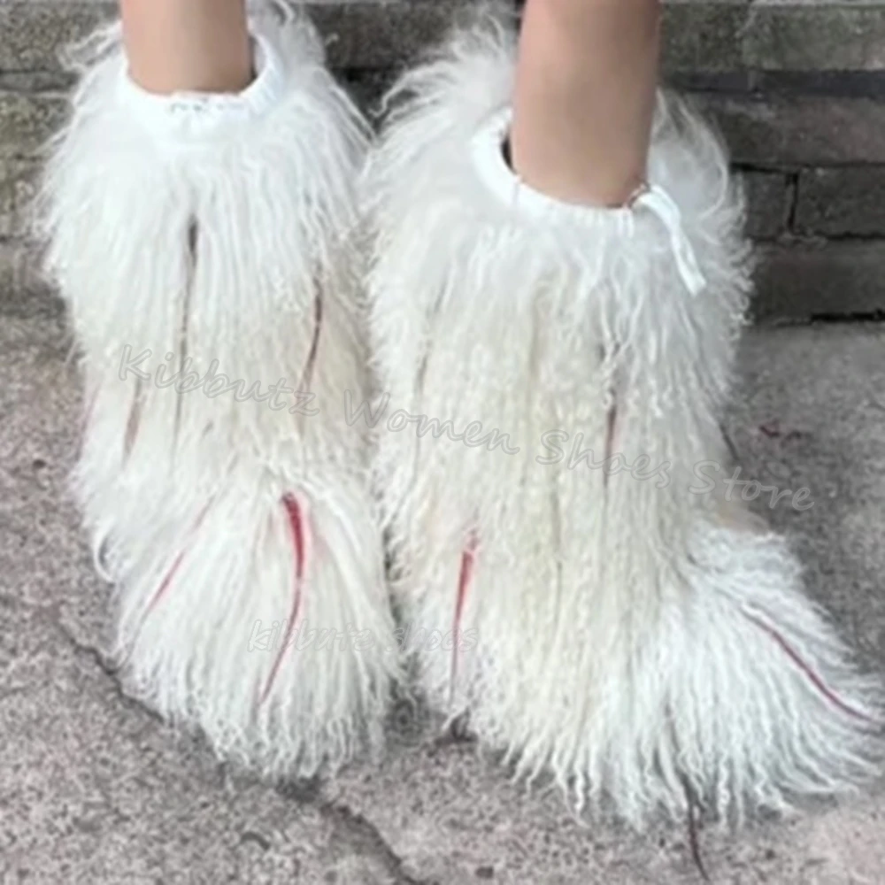 Furry Warm Ankle Boots Winter Novelty Fashion Elegant Concise Sexy Hot Girl Slip-On Outdoor Women Shoes Round Toe Thick Bottom image 2