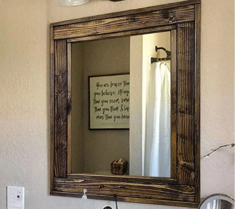 

American retro solid wood rectangular bathroom mirror wall-mounted full-length mirror