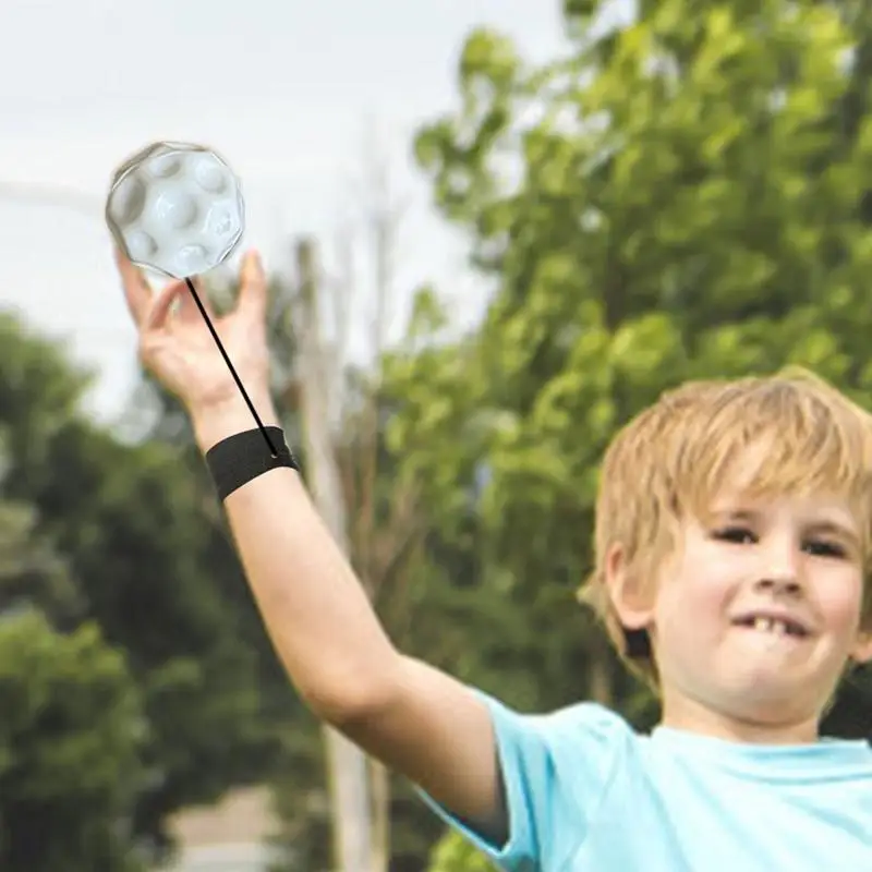 Balle de retour du poignet en caoutchouc brillant, balle d'entraînement de la force du poignet avec dragonne et bracelet à cordes, jouet portable élastique