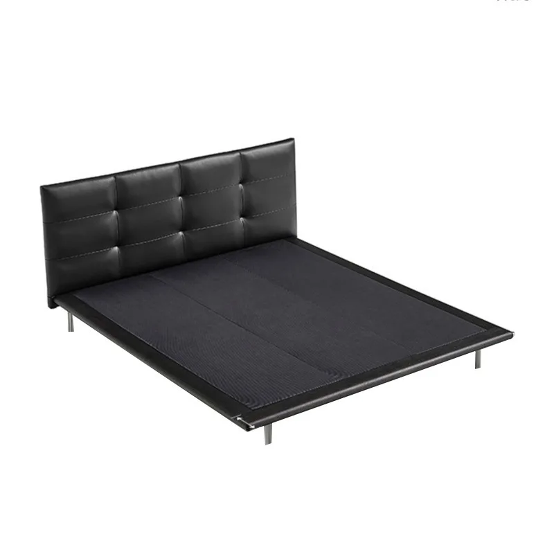Leather modern simple black master bed, Nordic solid wood suspended double bed