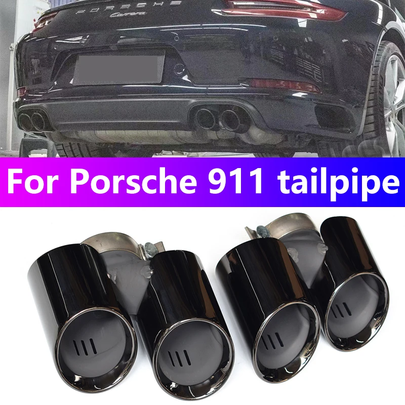 

1 pair (L+R) for 2013-2019 Porsche 911 exhaust pipe upgrade black round mouth quad outlet muffler nozzle tip exhaust head
