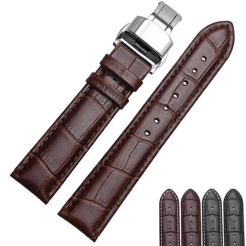 12mm 14mm 16mm 18mm 20mm 22mm Genuine Leather Strap Cowhide Watch Chain Men's Women's Crocodile Patterned Watchband Black Brown