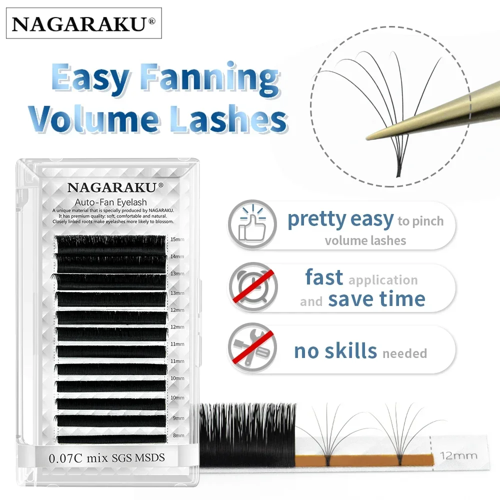 NAGARAKU Easy Fanning Eyelash Extension Autofan Fast Bloom Self Flowering Pre-bonded Volume Makeup Easyfan False Eyelashes