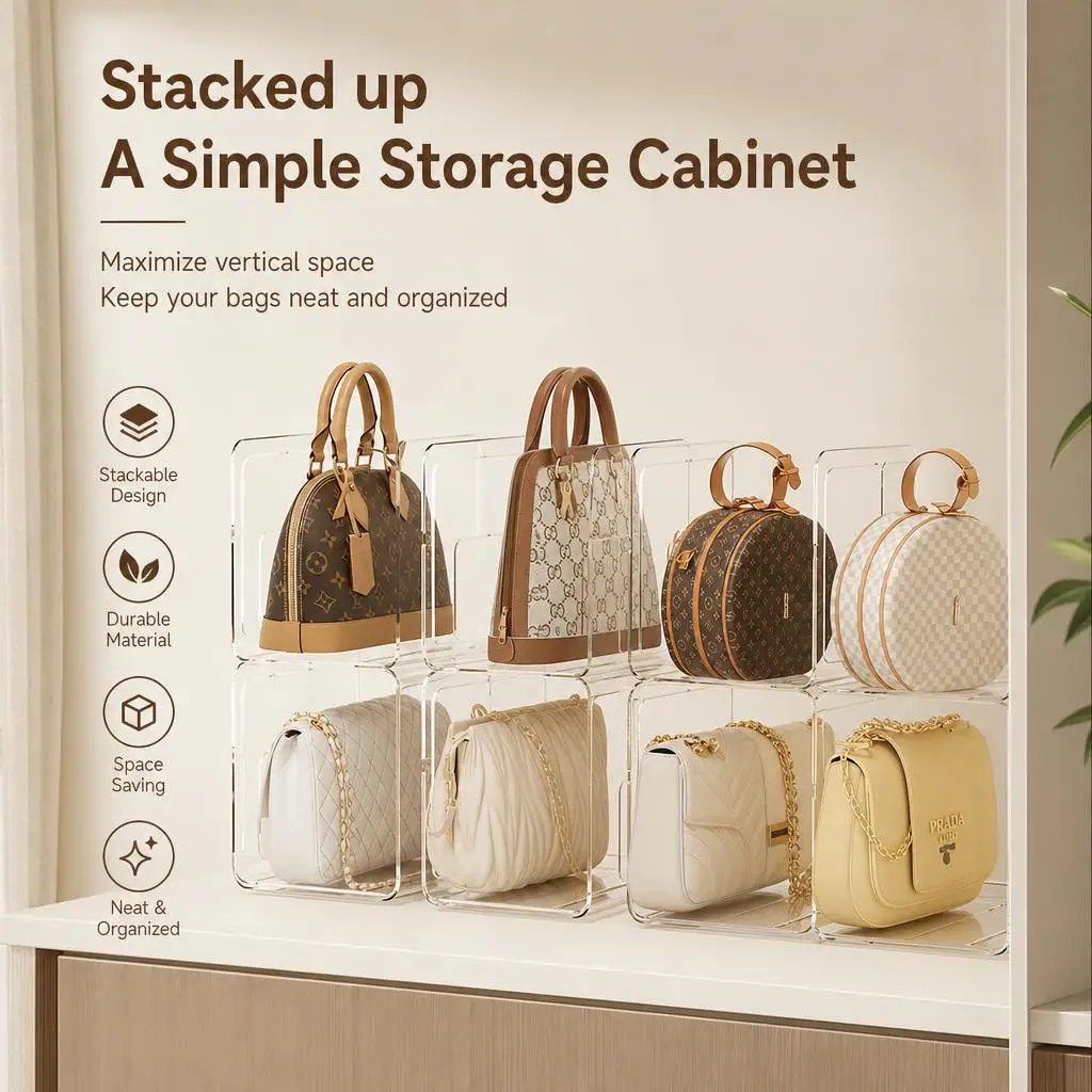 Multi-function Acrylic Book Magazine Bookshelf Storage | Clear Shoe Organizer 4 Sections Bag Closet Shelf | Handbag Storage Organizer Holder