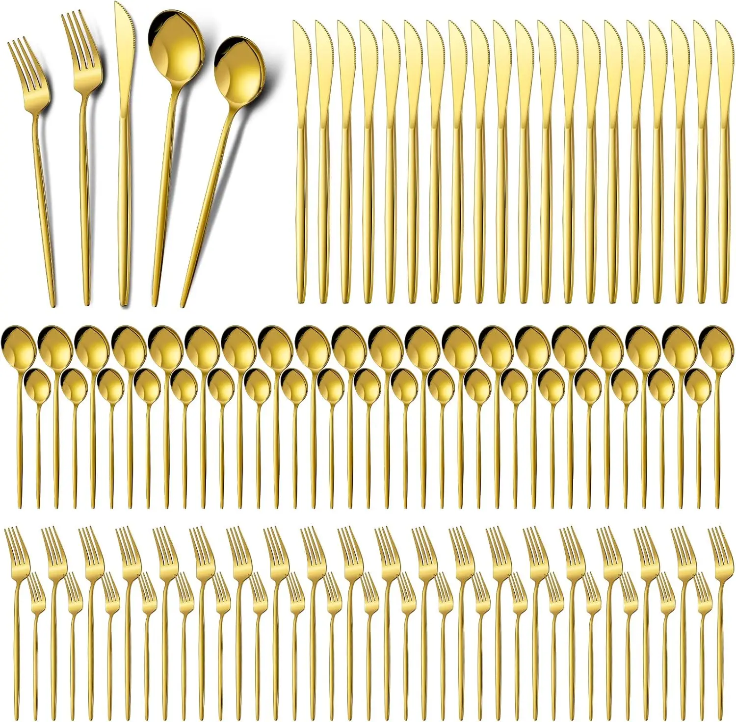 Amyhill 400 Pcs Gold Silverware Set Stainless Steel Flatware Set Portable Gold Utensils Set Reusable Tableware Cutlery Set For