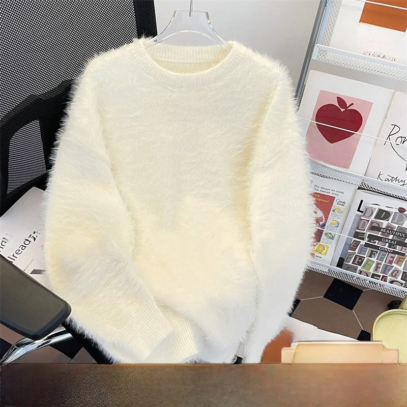 

Мягкий молочно-белый бархатный трикотаж Nouriing, свободный круглый Ne для мужчин и женщин, модный повседневный зимний трикотаж, Новое поступление