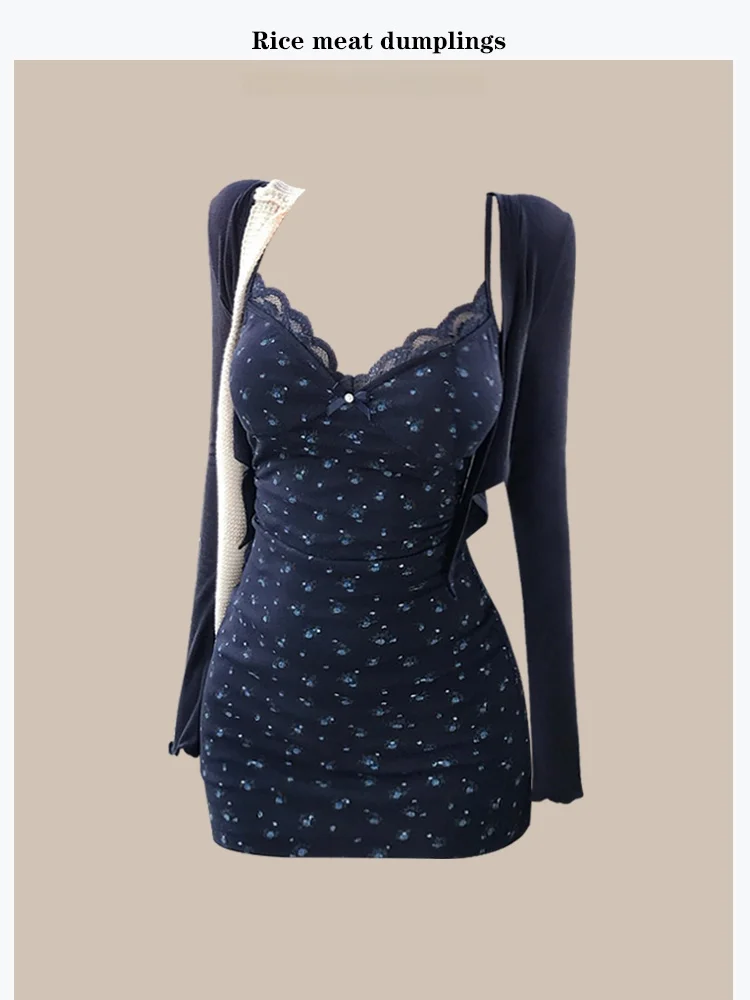 

Sexy Lace Floral Print Strapless Dress Women's Slim Fit Skirt Short Length No Sleeve Summer Autumn Spring Fashion Set