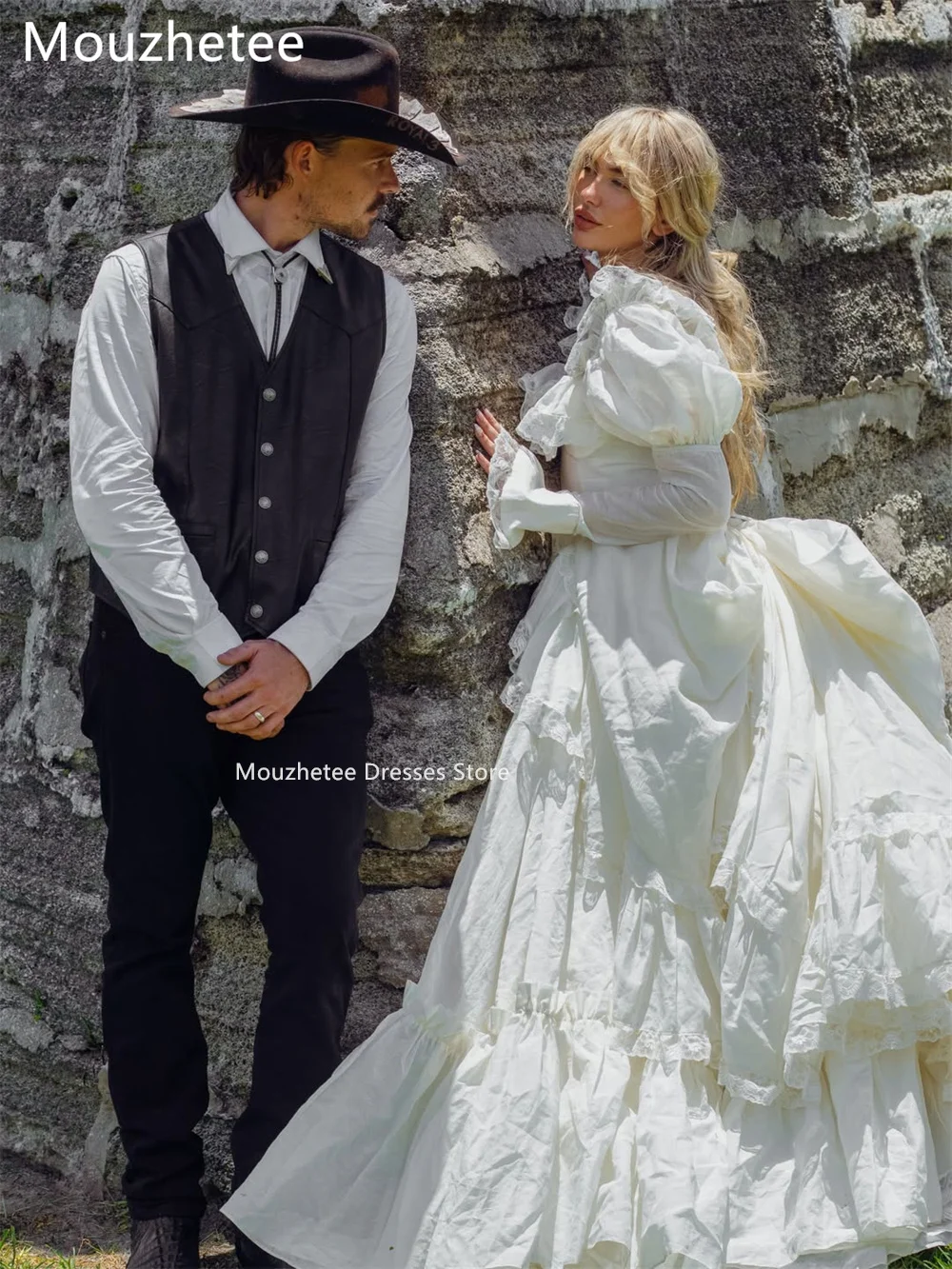 Mouzhetee  Elegant A-Line Long Lace Pleat Wedding Dresses Simple Long Sleeve Brides Gown Custom Made 2026