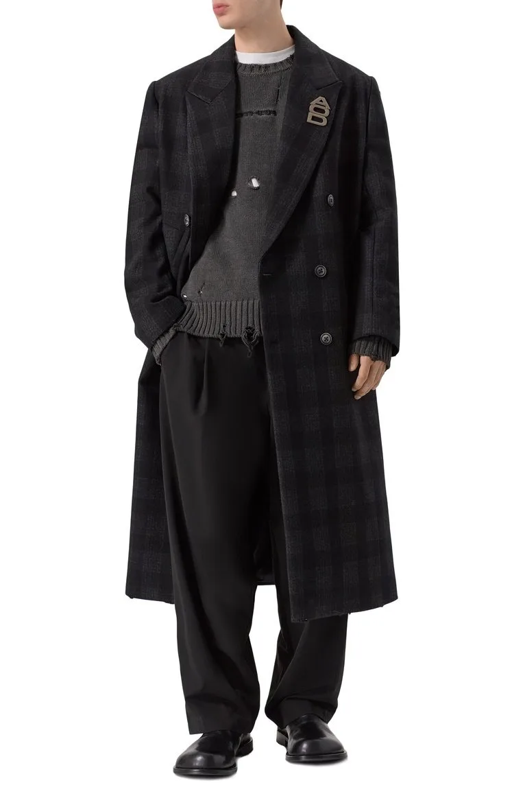 

Winter Plaid Men Long Coats 1 Piece Notched Lapel Double Breasted Special Occasion Outdoors Warm Customized