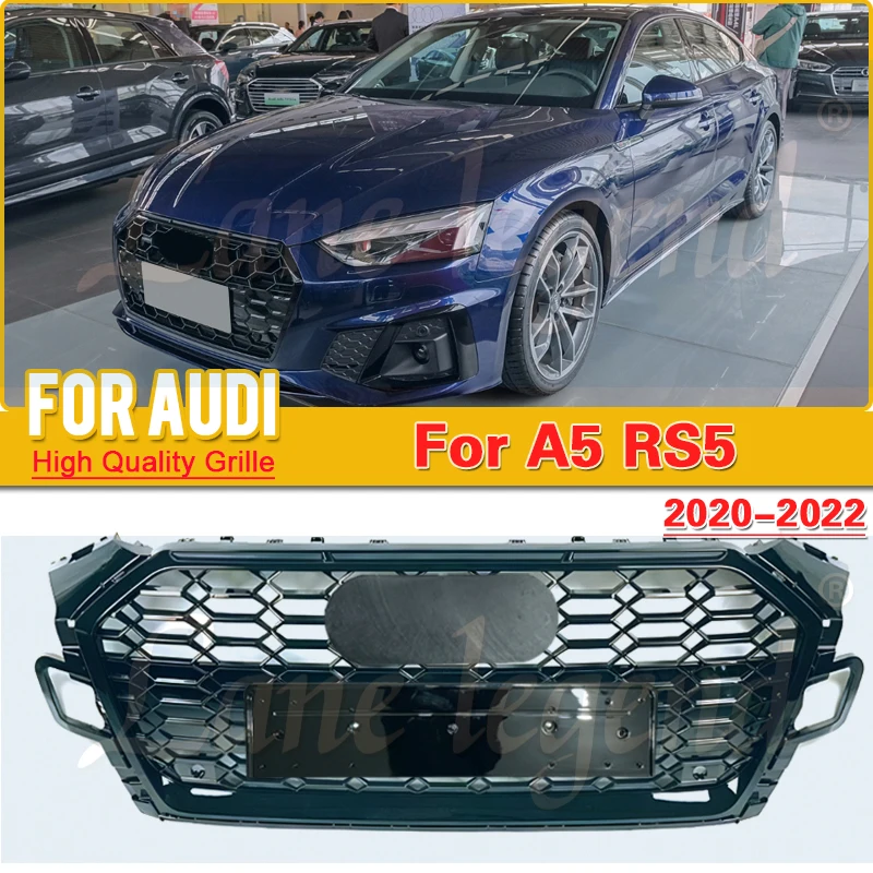 New ABS Material Modified Auto Grille for Audi A5 2020 2021 2022 (Refit for RS5 Style) Car Front Bumper Grille