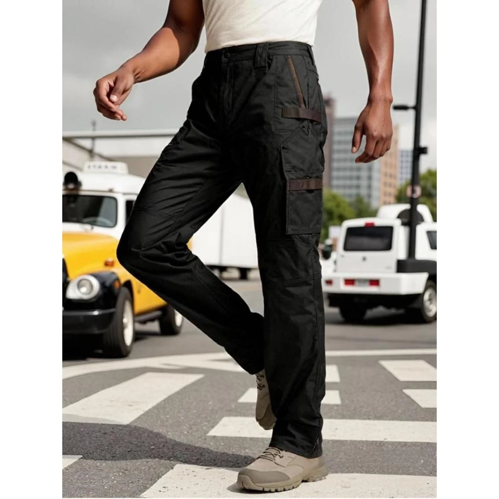 

Men's Outdoor Loose Cargo Pants with Pockets Fashionable Solid Color Mid Rise Trousers for Daily Casual Hiking Wear