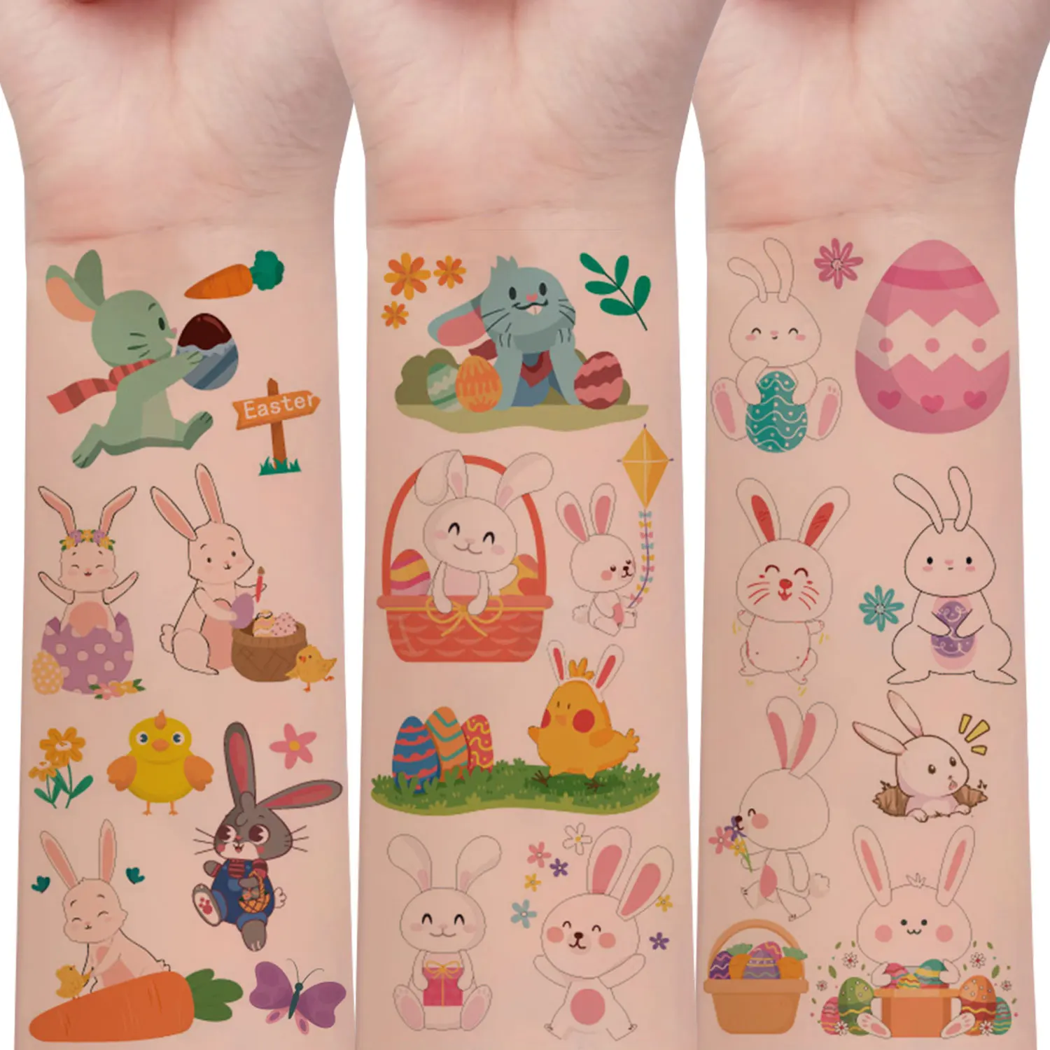 

108 шт. набор пасхальных временных татуировок, мультяшный кролик и яйцо, забавный праздничный праздничный декор, поддельные татуировки, 10 листов