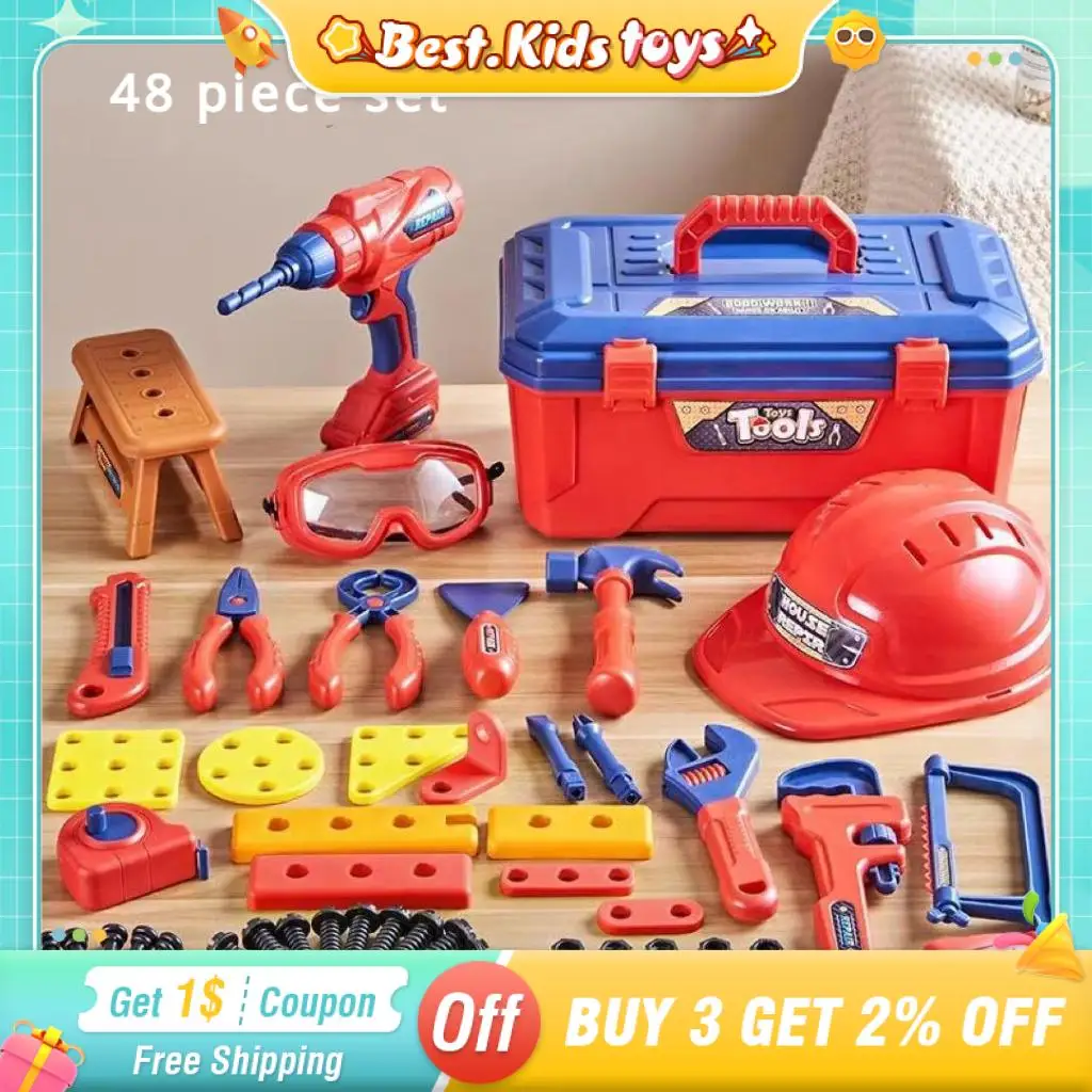 

46/47/48PC Electric Repair Toolbox Drill Screws Set With Storage Box Children Play House Education Assembly Engineering Toys