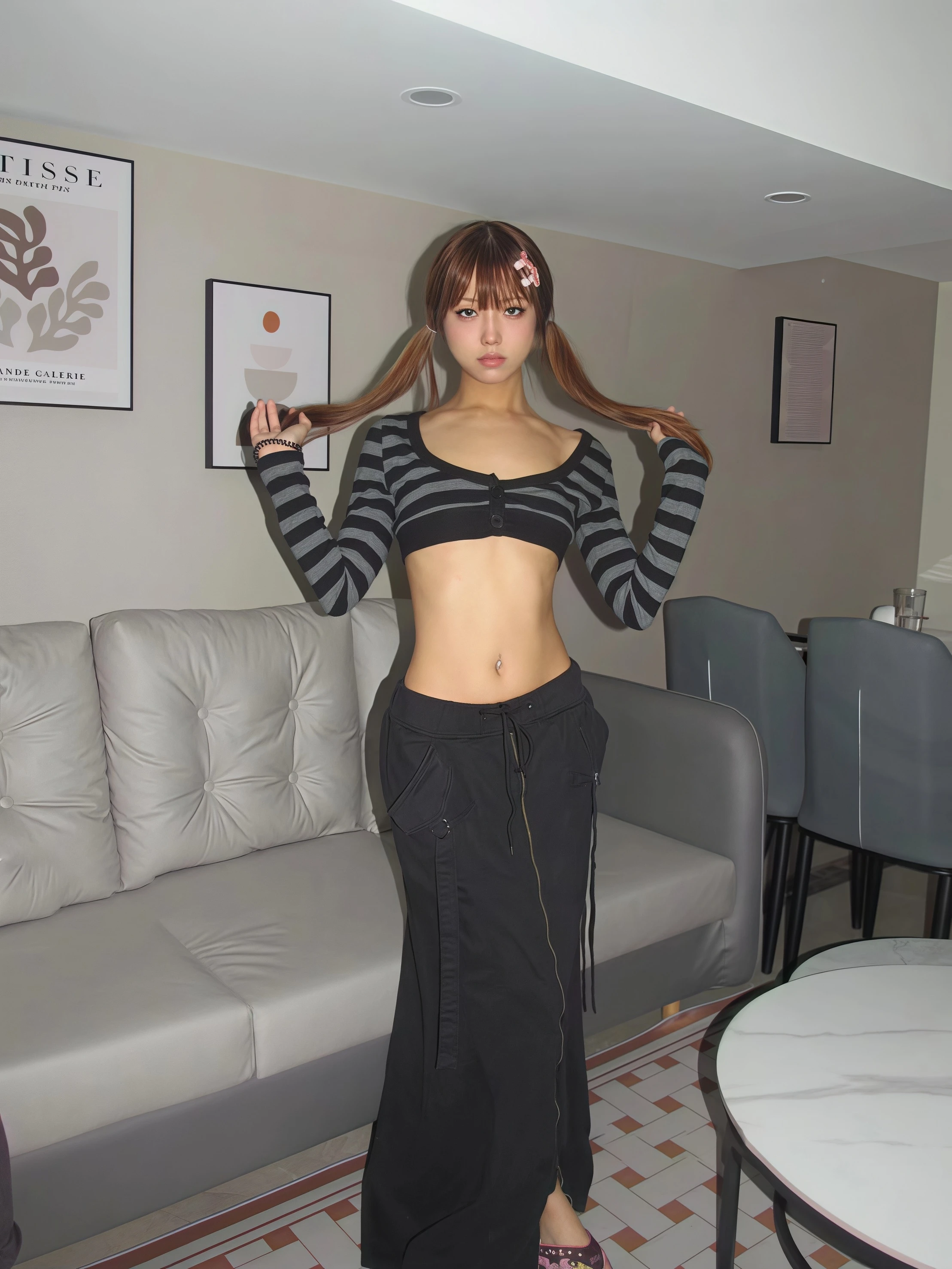 Y2K Gestreiftes Strick-Crop-Top für Damen, Tiefer U-Ausschnitt, Ein-Knopf-Verschluss, Langarm, Figurbetont, Coquette Streetwear Kurze Bluse – Detail 5