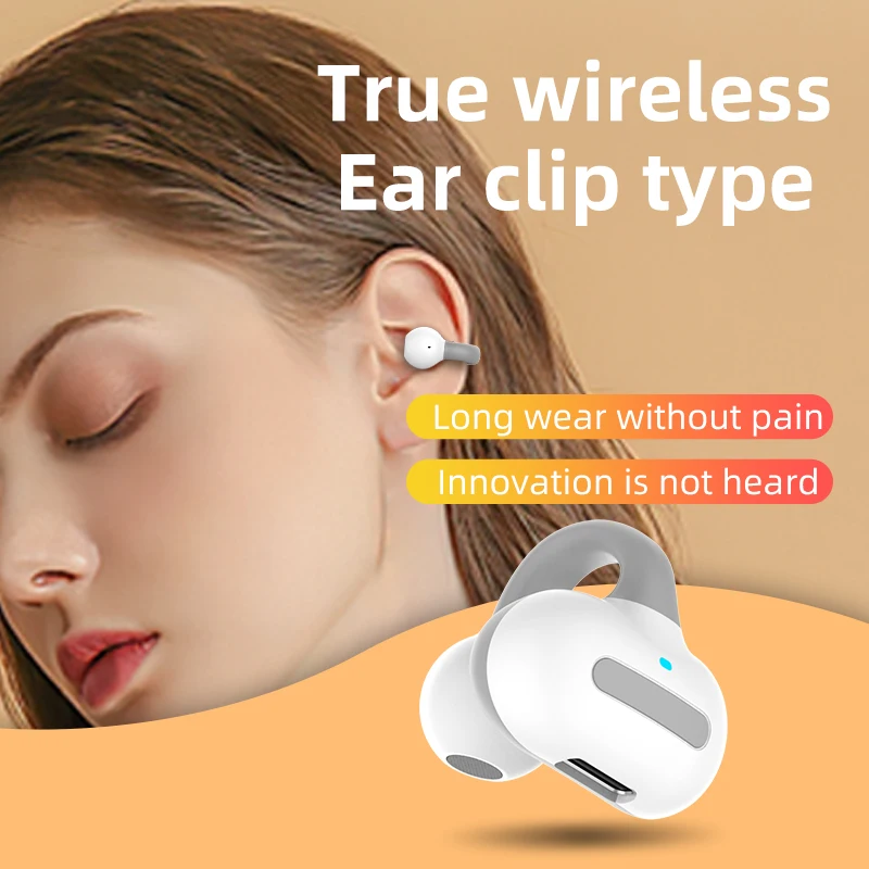 Single Bone Conduction Earphone Bluetooth Compatible V5.3 Ear Clip on Wireless Headphones Sports Headsets Ear Hook Earphones