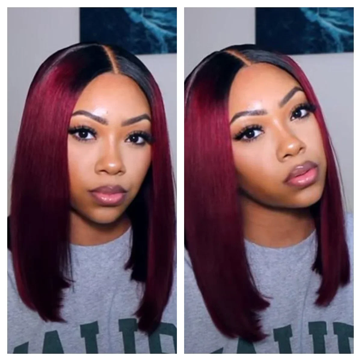 Ombre Bone Straight Short Bob Wig Human Hair Wigs For Women Burgundy Transparent 13x4 Lace Frontal Wigs 1B 99J Bob Wigs