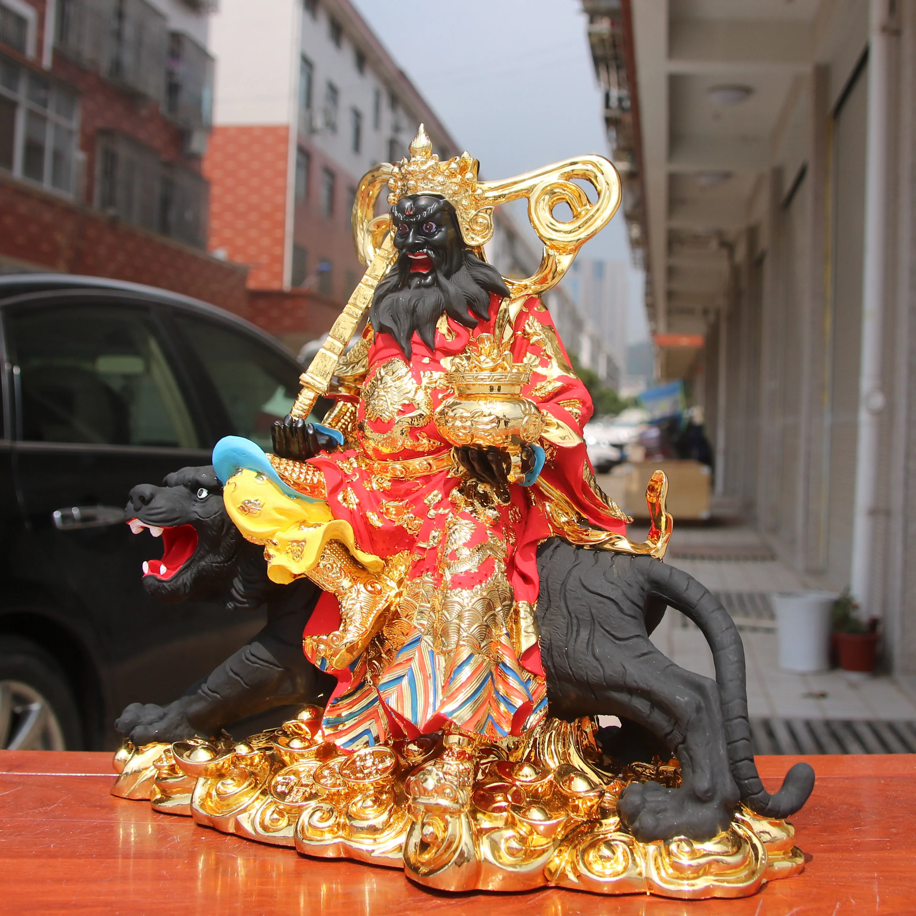 38 سنتيمتر متجر منزلي كبير شركة النمر تعويذة طرد الأرواح الشريرة الثروة الله حسن الحظ كاي شين تشاو غونغمينغ فنغ شوي تمثال #5