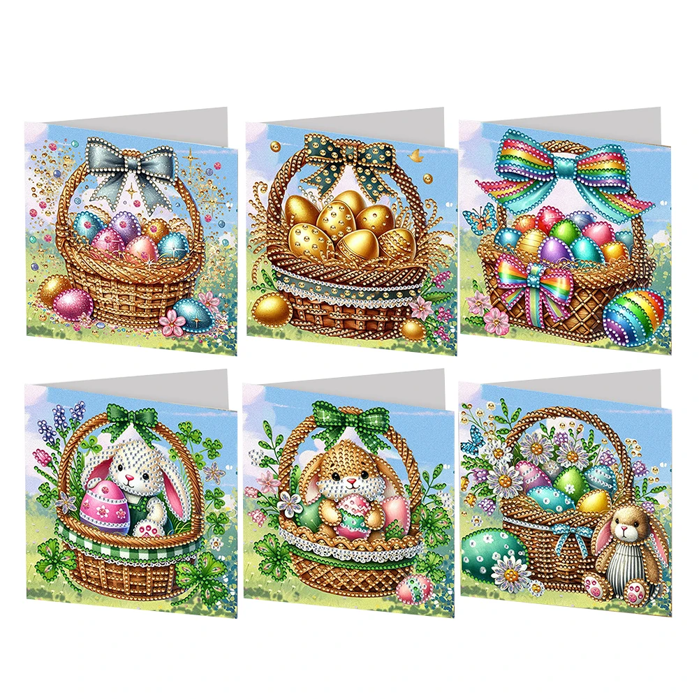 6Pcs Easter Egg DIY Diamond Painting Card Rhinestone Painting Card Kit Diamond Painting Greeting Card for Holiday Party Favors
