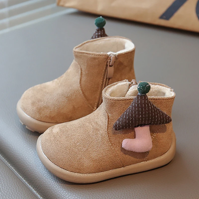 

Рождественские детские зимние сапоги из искусственной кожи, винтажные плюшевые сапоги для девочек, нескользящие детские теплые ботинки с мягкой подкладкой, хлопковая обувь