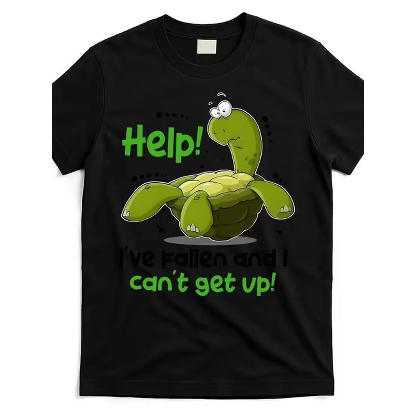 Hilarious Help Ive Tumbled And Cant Stand Up Turtle Design T Shirt Black With Soft Casual Top For Genders Falling Joke Clothing Washable For Daily Use Retro Design Round Neck Short Sleeves
