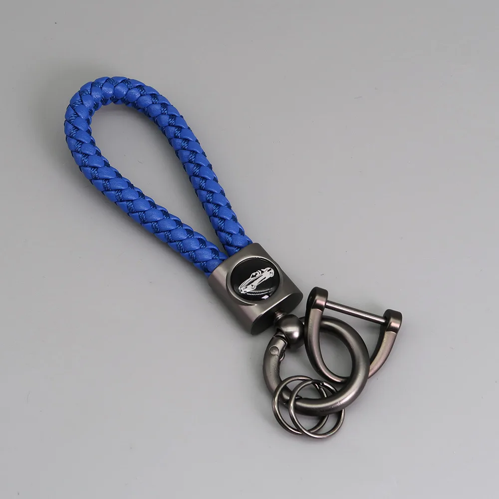 Woven Leather Rope Car Keychain, Minimalist Keyring, Motorcycle Rider Rope, 360 Degree Rotatable D-ring