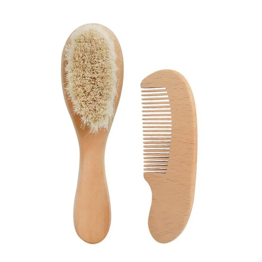 

1/2pcs New Wooden Hairbrush Comb Infant Comb Head Massager Natural Wool Care Hair Bath Brush Newborn