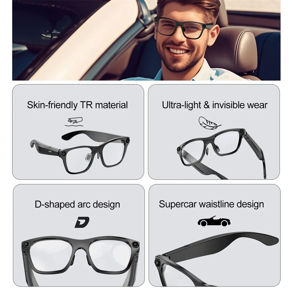 AI Object Recognition Multi-functional Highend Smart Camera Glasses 2000W 1080P HD Video Voice Recording Translation ANC Headset