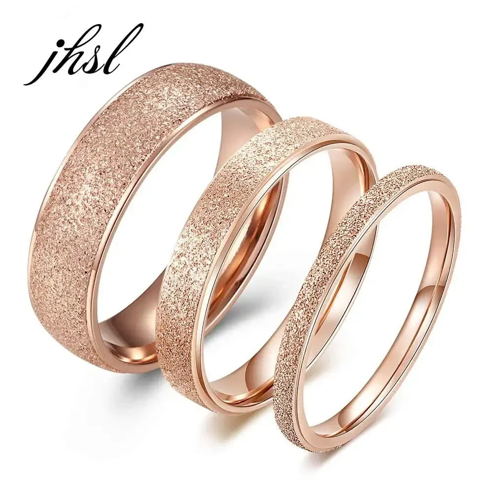 JHSL 2/4 mm Thin Small Stainless Steel Fashion Jewelry Women Frosted Wedding Rings Silver Rose Gold Color US size 3 4 5 6 7 8